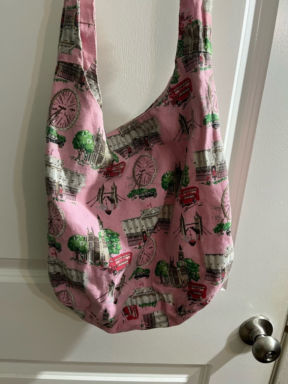 Pink London Print Cotton Tote Bag
